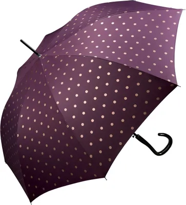 Produktbild von Damenregenschirm Stockschirm Automatik Unifarben Punkte Elegant Pierre Cardin Plum