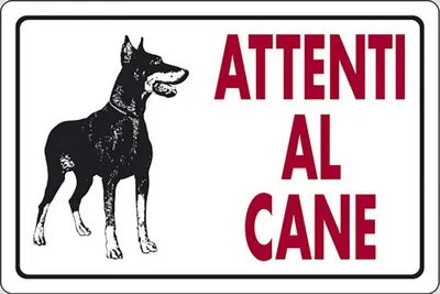 Immagine prodotto di Cartello START Attenzione al cane (Doberman) con scritte rosse 30CMx20CM
