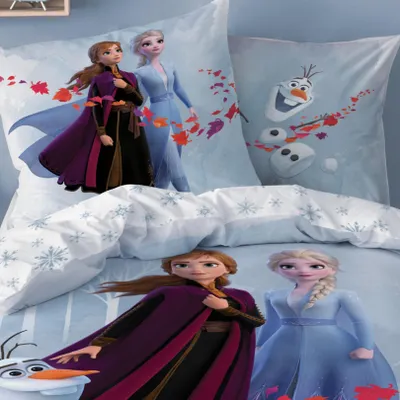 Produktbild von Frozen 2 Kinderbettwäsche Disney´s die Eiskönigin 135x200 + 80x80 cm 2 tlg., 100 % Baumwolle in Renforcé, Mädchen-Bettwäsche mit Anna, Elsa & Olaf