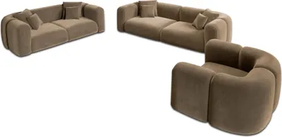 Produktbild von Samtstoff 3-2-1-Sitzer Sofa Set Belio Braun