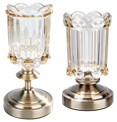 2er-Set Vintage Glasvasen mit Sockel, Bronzeton
