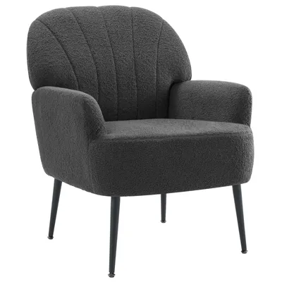Produktbild von IWMH Sessel, Retro Fernsehsessel mit Metallbeinen, Ohrensessel mit Gepolsterter Rückenlehne, Loungesessel für Haus und Büro - Teddy-Stoff - Grau