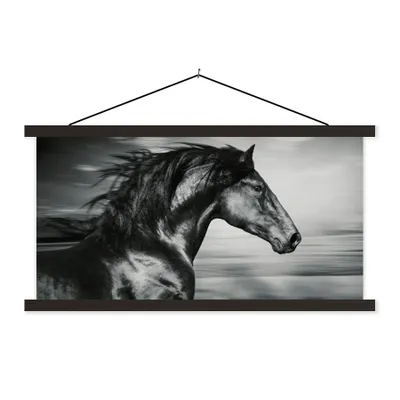 Produktbild von MuchoWow® Textilposter Pferd - Tiere - Schwarz - Weiß 60x30 cm mit schwarzem Rahmen - Textilien
