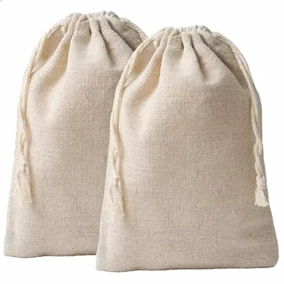 Productafbeelding van Katoenen zakjes - Met trekkoord - Voor opslag - 20 x 30 cm, 12 stuks