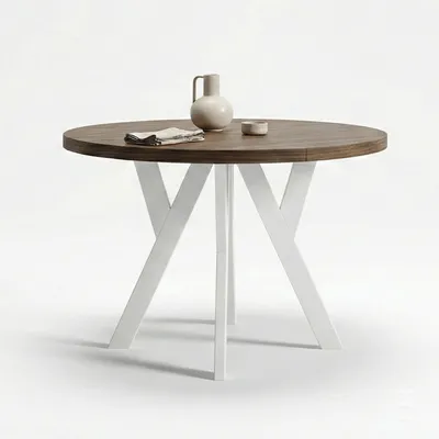 Produktbild von Runder Ausziehbarer Tisch für Esszimmer, PERO, Loft-Stil, Skandinavische, Durchmesser: 120 / 220 cm, Farbe: Eiche Lefkas / Weiß