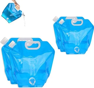 Produktbild von Faltbarer Wasserbehälter - Wiederverwendbares - 4stk - 5 und 10 Liter - Zapfhahn,Griffe - für Wandern Travel Picknick Travel BBQ Usw