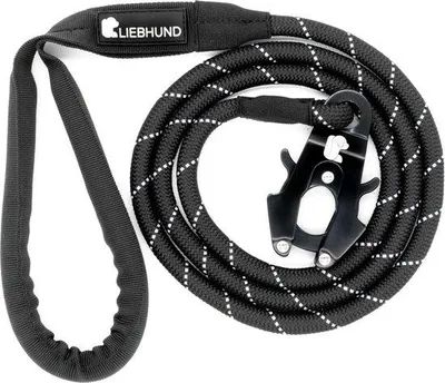 Produktbild von Famanu Hundeleine 1,5 m mit reflektierendem Kikkerclip für mittelgroße Hunde - Schwarz