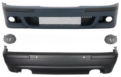 Zdjęcie produktu dla Zestaw karoserii do BMW serii 5 E39 (1995–2003) w stylu M5 z chromowanymi światłami przeciwmgielnymi.