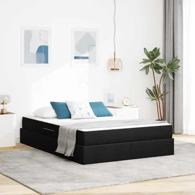 Produktbild von vidaXL Aufbewahrungsbett mit Matratze Schwarz 140 x 190 cm Polyester