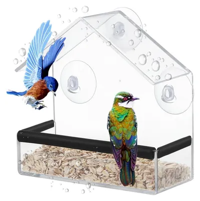 Produktbild von Vogelhaus für Fenster Acryl Transparent mit Saugnäpfen 15x6x15 cm