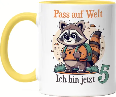 Produktbild von Pass auf Welt ich bin 5 Tasse Gelb Kindergeburtstag Geburtstagskind