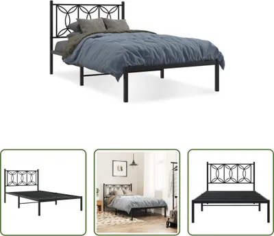 Produktbild von The Living Store Bettgestell mit Kopfteil Metall Schwarz 100x190 cm