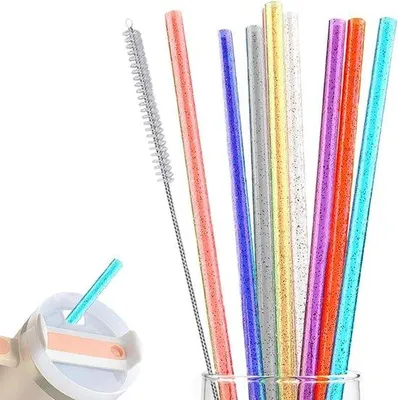 Zdjęcie produktu dla Słomki z brokatem wielokrotnego użytku, 30 cm, zestaw 8 sztuk