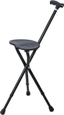 Imagen del producto de Bastón con asiento - Taburete plegable - Reposo en el camino - Altura ajustable - Hasta 200 kg - Negro