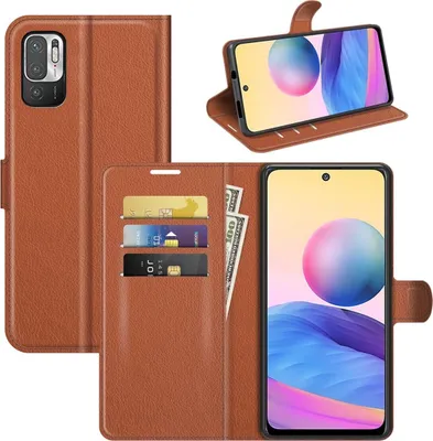 Produktbild von Schutzhülle für Xiaomi Redmi Note 10 5G Case Handy Hülle Cover Schutztasche Wallet, Farbe:Braun