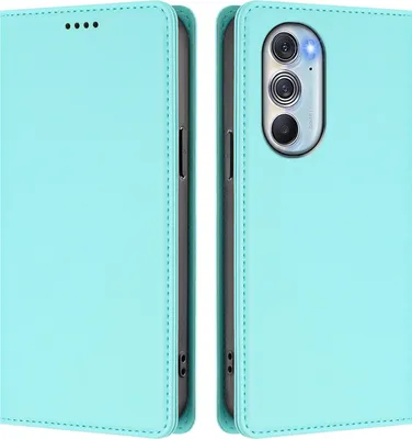Produktbild von Handyhülle für Motorola Edge 30 Pro, Kunstleder Klapphülle Stoßfeste Magnetische Hülle mit Ständer Türkis