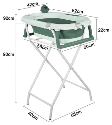 Produktbild von Baby Badewanne - Faltbare Babybadewanne mit Ständer - Rutschfestes Gestell - Einsatz für Neugeborene und Kleinkinder - Badematte - Grün