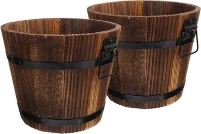 Obrázok produktu pre 2 kusy drevených kvetináčov - barel retro drevené vedro rustikálny barel kvetináč kontajner kvetináč kontajner rastliny domáce balkón záhradné dekorácie