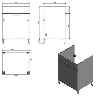 Zdjęcie produktu dla Szafka dolna z umywalką z tworzywa sztucznego 60 x 50 cm, wraz z syfonem