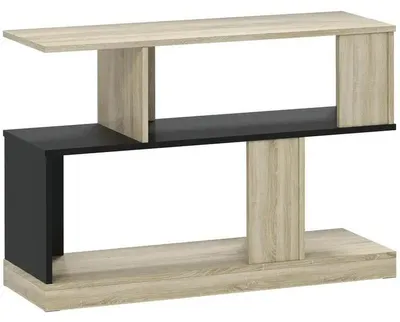Image de Table d'appoint en forme de S - Table d'appoint pour canapé - 3 niveaux de rangement - Structure en bois - Dimensions : 90 x 30 x 61 cm - Table de chevet pour le salon - Aspect bois naturel, couleur noire