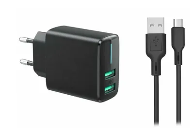 Produktbild von Ladegerät 68715 mit Kabel, Schnellladefunktion, LED-Anzeige, 2 Ports, USB-A & USB-C