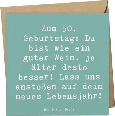 Produktbild von Mr. & Mrs. Panda Glückwunschkarte Spruch 50. Geburtstag - Meeresbrise - Geschenk, Klappkarte, Feier, Wertschätzung, Happy Birthday, personalisierte Geschenke, Grußkarte