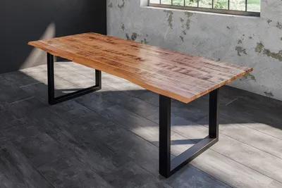 Produktbild von Baumkantentisch Esstisch Mangoholz massiv U-Gestell schwarz 180 x 90 cm DORA
