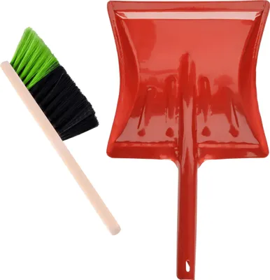 Produktbild von Garronda Kehrgarnitur Kehrschaufel Metall mit Holzgriff Set mit Handbesen (Schwarz/Grün + Rot)