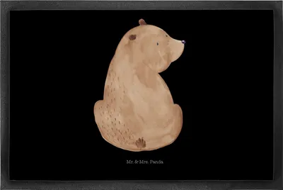 Produktbild von Mr. & Mrs. Panda Fussmatte Bär Schulterblick 50 x 75 cm - Schwarz - Geschenk, fußmatte, Sauberlaufmatte, Weisheit, Schmutzfangmatte, Bärenliebe, Motivation, Bodenvorleger
