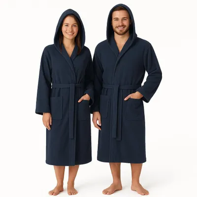 Produktbild von Betz Bademantel Frottee mit Kapuze TEDDY Farbe - dunkelblau für Herren und Damen 100%Baumwolle Saunabademantel-langer Bademantel-Saunamantel-685344850