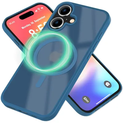 Produktbild von NALIA Magnet-Case für iPhone 16 – Matt-Transparent & MagSafe – MATTEX (Rutschfest, Stoßfest, Anti-Fingerprint) – Marke aus Berlin – Dunkelblau
