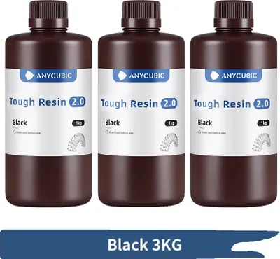 Immagine prodotto di ANYCUBIC Tough Resin 20, lunghezza d'onda di polimerizzazione 405 nm, confezione da 3 kg, Robust 20 Nero 3 kg