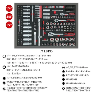 Produktbild von KS Tools 711.0195, Steckschlüssel-Satz, 195 Kopf/Köpfe, Chrom-Vanadium-Stahl, 7,82 kg