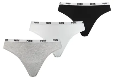 Produktbild von PUMA Frauen String Thong 3er Pack Höschen, Weiß/Grau/Schwarz, S
