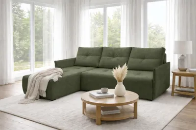Produktbild von AX LIVING Ecksofa Damascus Grün mit Schlaffunktion Bettkasten Schlafsofa 212 cm links
