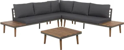 Produktbild von BELIANI Lounge Set Braun Akazienholz 4-Teilig 5-Sitzer Garten-Ecksofa mit Couchtisch Auflagen Dunkelgrau Terrasse Outdoor Modern Gartenmöbel Set