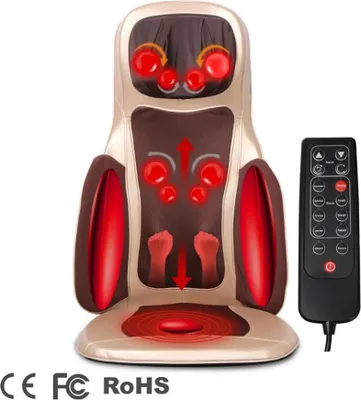 Immagine prodotto di Cuscino massaggiante per tutto il corpo - Cuscino shiatsu con funzione riscaldante - Massaggio a impasto e vibrazione - 3 programmi, 3 intensità - Adatto per auto, ufficio e casa - Colore beige