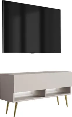 Image de TV-Lowboard 100 cm Cachemire, pieds dorés obliques, LED blanche, 100 × 32 × 52 cm