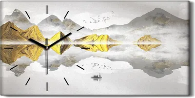 Produktbild von Wanduhr Uhr Wandbild Leinwand 60x30 Malerei Abstrakte Asiatische See Berge Boots - schwarze Hände