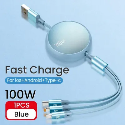 Produktbild von 2-teiliges 3-in-1-Schnellladekabel mit USB-Anschluss, einziehbares, tragbares Micro-USB-Kabel mit Typ-C-Stecker