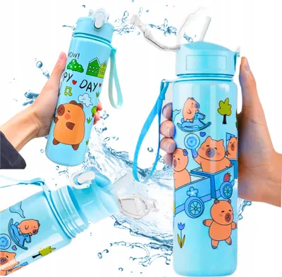 Produktbild von Capybara Trinkflasche mit Strohhalm für Kinder zur Schule, 690 ml