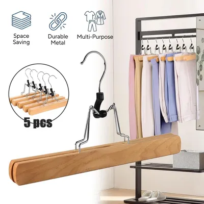 Produktbild von 5 Stück Holzkleiderbügel Hosen-Klemmbügel Holz Hosenspanner Rockbügel Hosenbügel