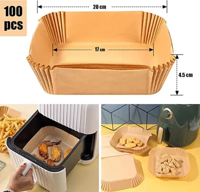 Produktbild von 100er-Pack Backpapier für Heißluftfritteuse, quadratisch, Backpapier, Heißluftfritteuse, 20 cm, quadratisch, ölbeständig, antihaftbeschichtet