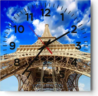 Produktbild von Wanduhr - Quadrat - Glasuhr - Architektur paris stadt eiffel - 30x30cm - Schleichendes Uhrwerk - Lautlos - zum Aufhängen bereit - Dekoration Modern - Wanddekoration aus Glas - C4AC30x30-2479