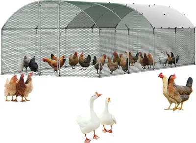 Image de Poulailler - Parc accessible pour poules avec toit en dôme - 2,7 x 7,6 x 2 m - Couverture étanche - Cadre stable - Enclos pour poules, lapins, oies