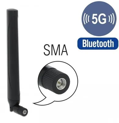Produktbild von DeLOCK 5G LTE Antenne SMA Stecker -0,5 - 2,3 dBi omnidirektional mit Kippgelenk schwarz, 2,3 dBi, 50 Ohm, Omnidirektionale Antenne, SMA, Männlich, 3 - 4
