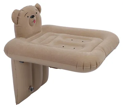 Image de Lit gonflable en forme d'ours de dessin animé pour voiture, avec ceinture de sécurité amovible – Lit de voyage gonflable pour tout-petits