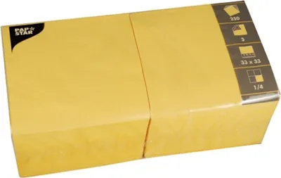 Produktbild von Papstar Servietten, 3-lagig 1/4-Falz 33 cm x 33 cm gelb, 4 x 250 Stück