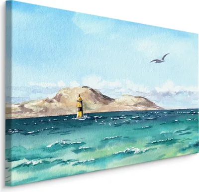Produktbild von Fabelhafte Canvas LEINWAND BILDER 90x60 cm XXL Kunstdruck Meer Leuchtturm Möwe Himmel