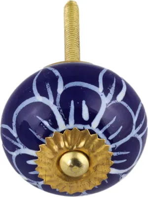 Produktbild von Möbelknauf aus Keramik Shabby Chic - Blumenmuster - blau-weiß